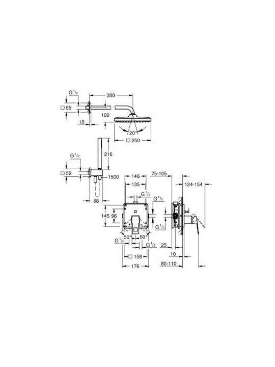 Grohe Built-in Mixer, Hand Shower & Shower Head Set for Shower Silver