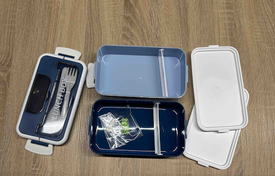Abo Plastic Food Container 2 Levels Fork & Spoon Blue 313707