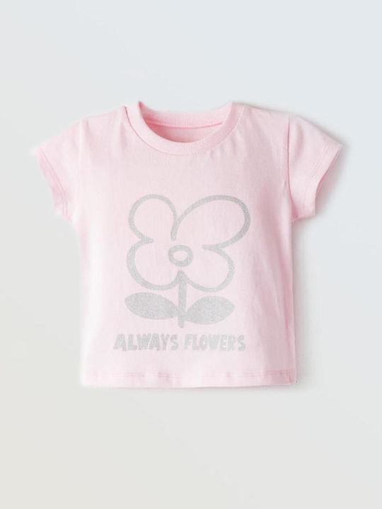 Παιδική Μπλούζα Κοντομάνικη Ροζ Always Flowers