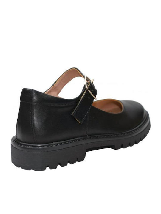 Kids Anatomic Leather Ballerinas with Adjustable Metal Clasp Black