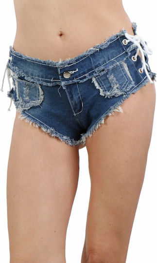 Pantaloni Scurți Mini Din Denim Sexy Cu Șireturi Franjurate