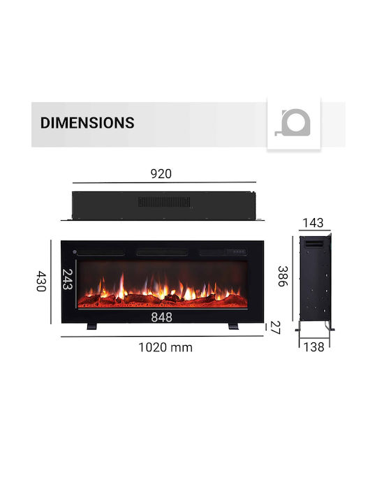Richen Wall Mounted Electric Fireplace 8000W 102x43cm