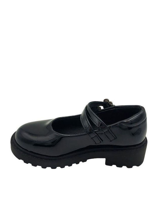 Kids Patent Leather Ballerinas with Hoop & Loop Closure Black