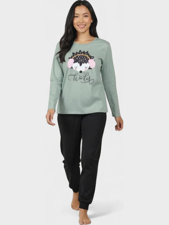 Cherry Underwear Winter Damen Pyjama-Set Green