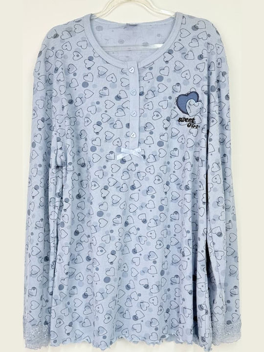 Cootaiya Winter Women's Cotton Light Blue Pyjama Set