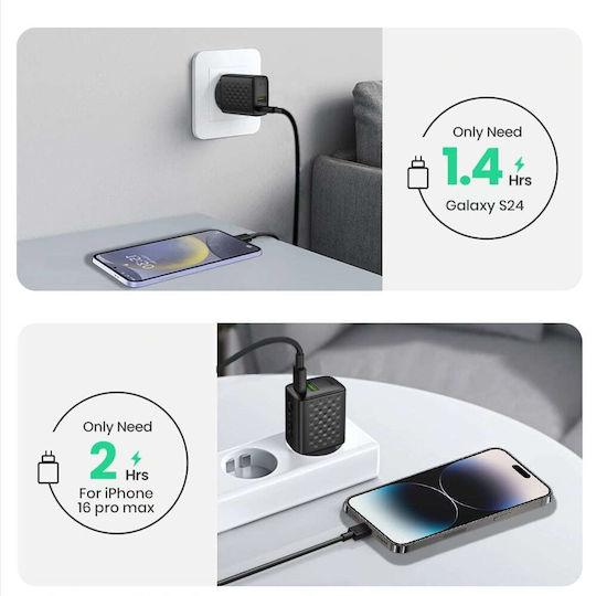 Lito Charger GaN with USB-A Port and USB-C Port and Cable USB-C - USB-C 20W Power Delivery Blacks (LC15)