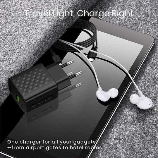 Lito Charger GaN with USB-A Port and USB-C Port and Cable USB-C - Lightning 20W Power Delivery Blacks (LC15)