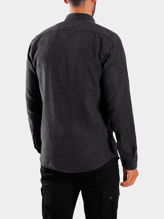 Long Sleeve Flannel Overshirt in Regular Fit Anthracite