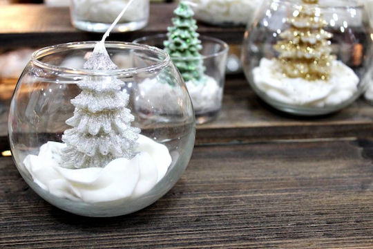 Glass 12 X 9cm Composition Silver Tree Scented Soy Candle White Musk