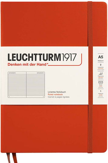 Leuchtturm1917 Тетрадка 125 Листа A5 На райета с Ластик Червен