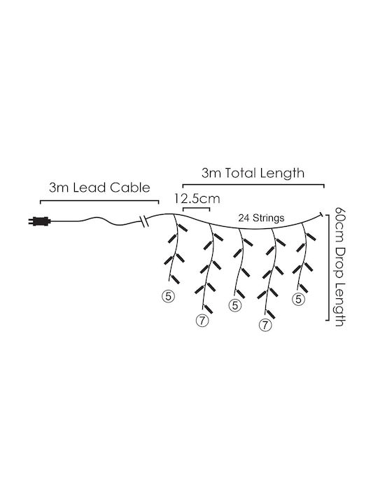 144 Lights LED 3m. x 6cm Cold White type Rain 1pcs