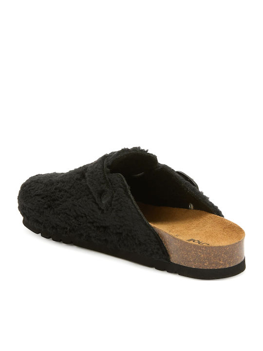 Anatomical Women's Slippers with Fur Black