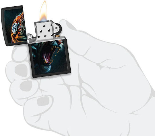 Zippo Tiger Αναπτήρας Φλόγας σε Μαύρο χρώμα