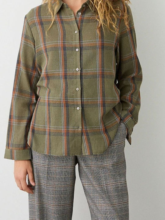 Women's Checked Long Sleeve Shirt Olive