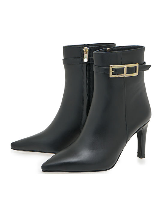 Leather Women's Ankle Boots with High Heel Black