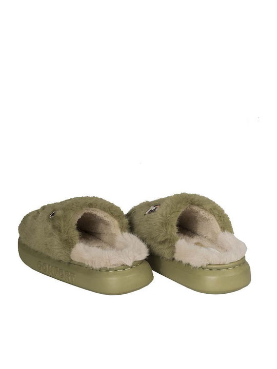 Winter Women's Slippers with Fur Green