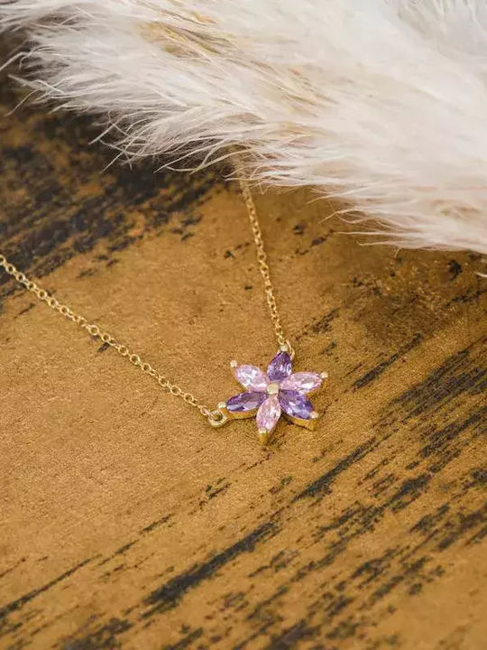 Halskette mit Blumenmuster aus 14K Gold mit Zirkon Rosa