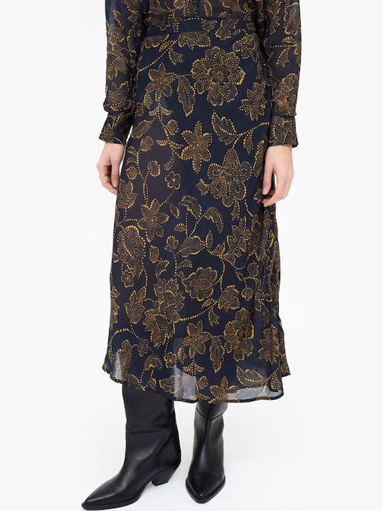 Wild Pony Midi Fustă Floral Mustard, Blue