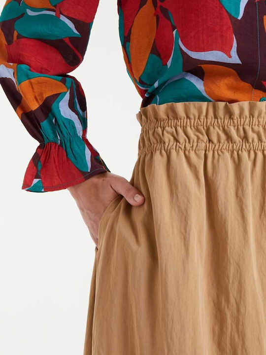 High-waisted Midi Skirt Camel