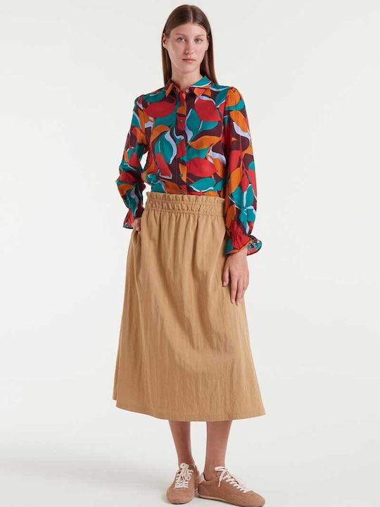 High-waisted Midi Skirt Camel