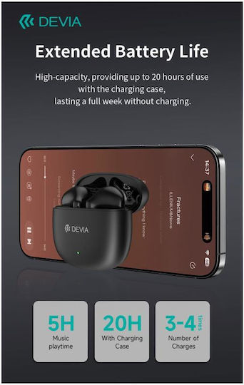 Devia EM404 Lite1 Earbud Bluetooth Handsfree Earphones with Charging Case Black