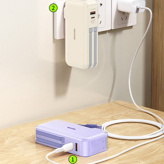 WK WP-46 Power Bank 10000mAh 22.5W with USB-A Port and USB-C Port Beige