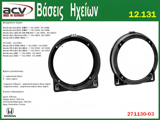 Speaker Ring Car Front 130mm Honda Accord / CR-V / CR-Z / Civic / FR-V / Jazz