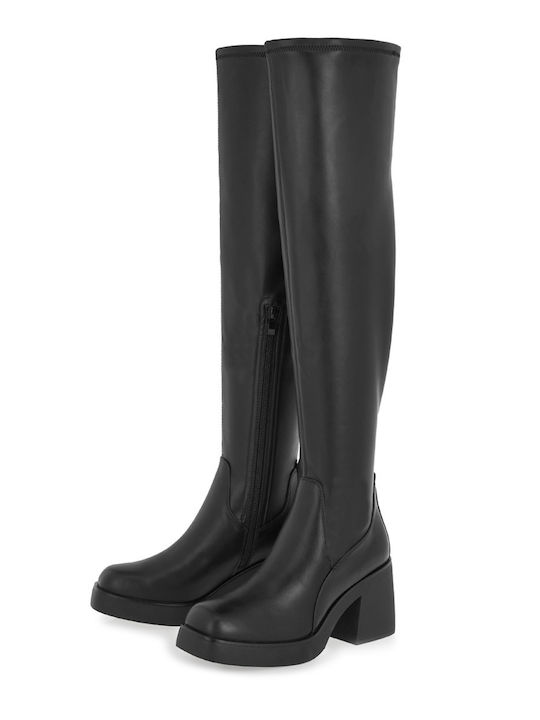 Synthetic Leather Over the Knee High Heel Women's Boots Black