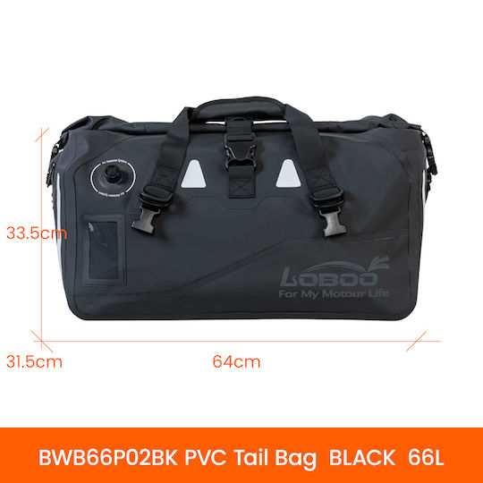 Loboo Waterproof Motorcycle Tail Bag 66lt Black