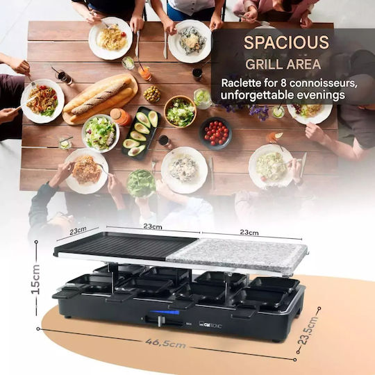 Clatronic Tabletop Grătar Electric Raclette Placă Netedă și Striată 1400W Grătare electrice cu Termostat Reglabil 46bucx23buccm