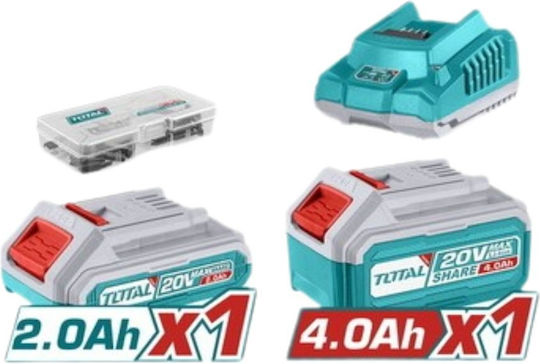 Total Set Angle Wheel & Blower & Drill Driver 20V with 2 Batteries 4Ah - 2Ah