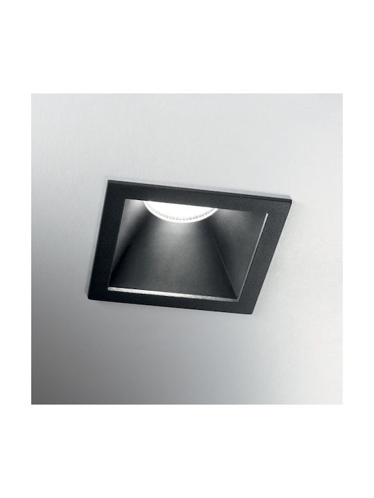 Ideal Lux Square Metallic Recessed Spot with Integrated LED and Warm White Light Black 7.5x7.5cm. 1pcs