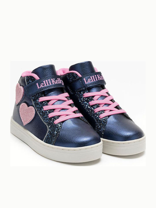 Παιδικά Sneakers High Ανατομικά με Σκρατς & Φωτάκια Μπλε