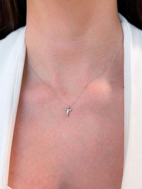 Sorelly Бял златен Кръст 14K с Верижка