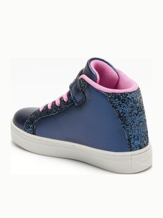 Παιδικά Sneakers High Ανατομικά με Σκρατς & Φωτάκια Μπλε