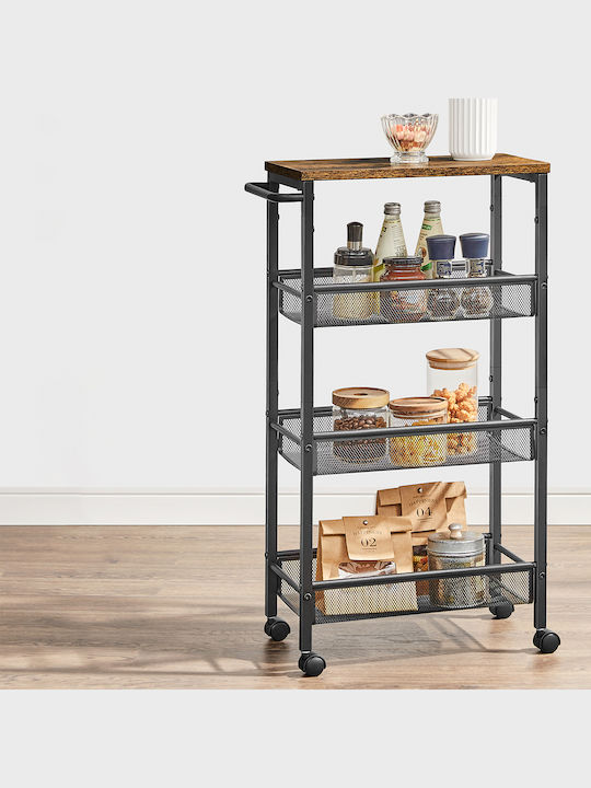 Vasagle Metallic Kitchen Trolley 3 Tiers Brown 45.4x22x77cm