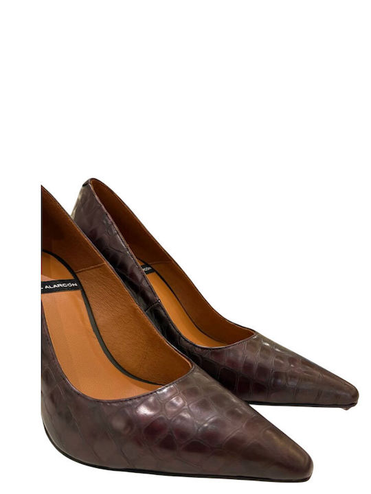 Leather Pointed Toe Burgundy High Heels