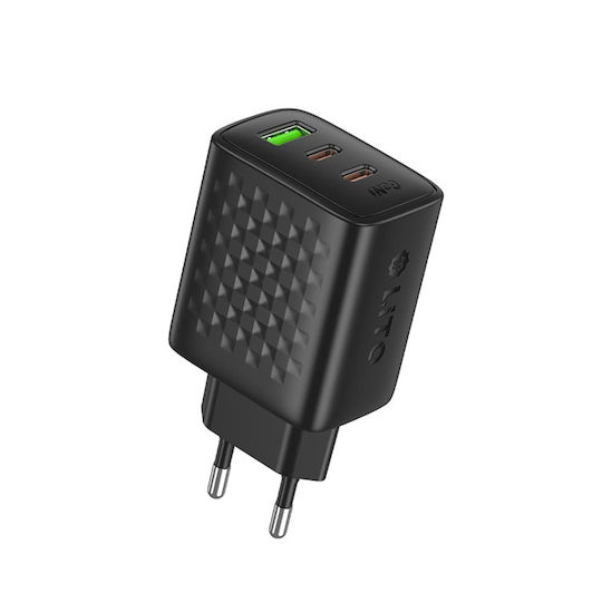Lito Charger Without Cable GaN with USB-A Port and 2 USB-C Ports 65W Power Delivery Blacks (LC25)