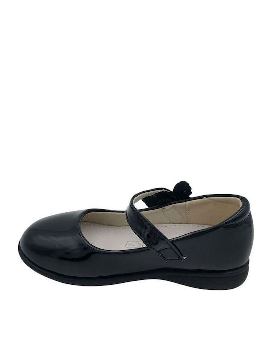 Balerini copii cu închidere Hoop & Loop Piele lăcuită Negre