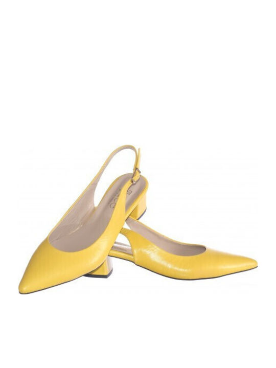 Leather Yellow Low Heels