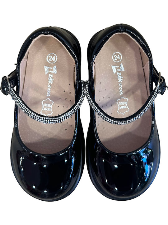 Kids Anatomic Leather Ballerinas with Adjustable Metal Clasp Black