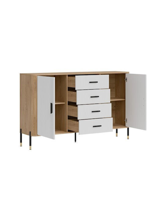 Sideboard Flosora 119 made of Wood & Metal with Drawers White, Oak, Black 40x40x105cm