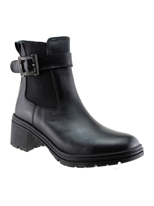 Leder Stiefeletten Damen Schwarz