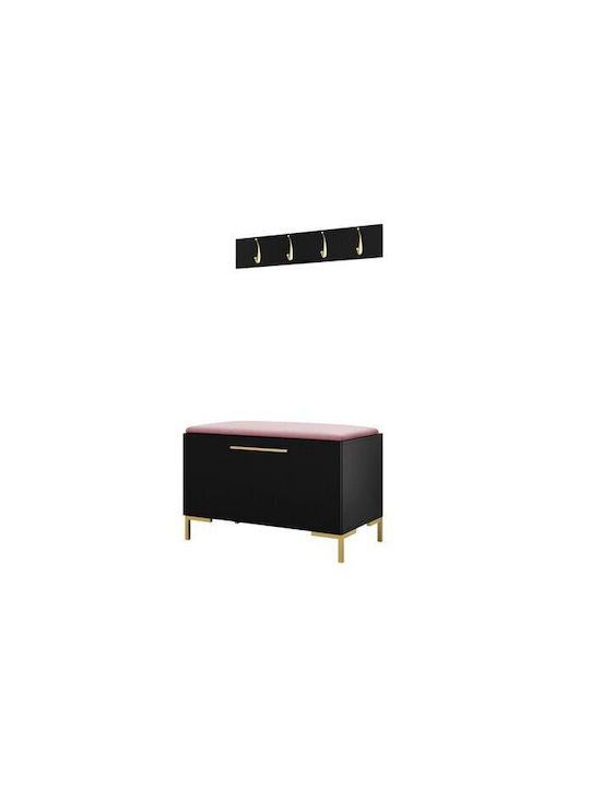 Tivsoa 108 Entry Furniture with Mirror & Hanger Black Velvet-Black Metal 84x44x52cm