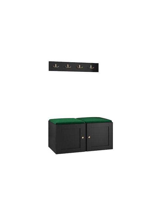 Hartford 376 Eingangsmöbel mit Spiegel & Garderobe Πράσινο, Μαύρο 84x44x42cm