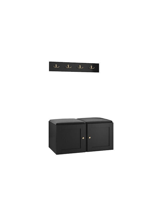 Hartford 376 Entry Furniture with Mirror & Hanger Black Velvet-Black Metal 84x44x42cm