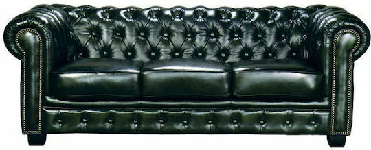 Woodwell Chesterfield Dreisitzer Sofa Echtes Leder Antik Grün 201x92x72cm E9574,33