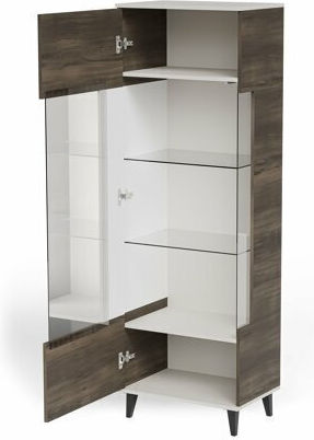 Luelia 112 Επιδαπέδια Βιτρίνα Σαλονιού από Ξύλο με Τζάμι Καρυδί, Κασμίρι 60x40x182cm