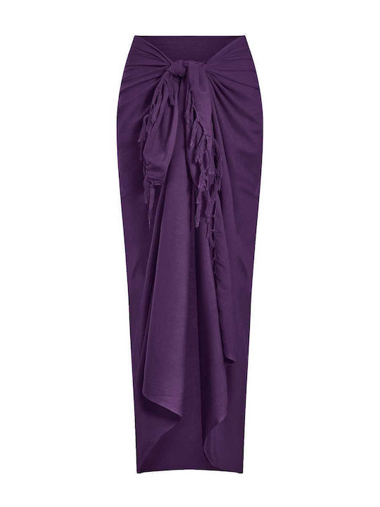 Celestino Women's Pareo Monochrome Dark Purple Tassels