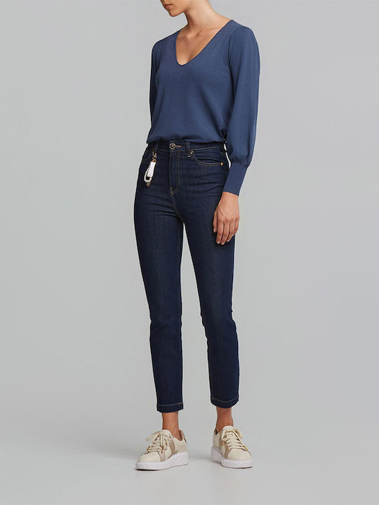 High Waist Women's Jean Trousers in Slim Fit Blue